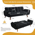 75.39 IN. Futon Sofa Bed, Convertible Upholstered Couch Sleeper with Reclining Sleeper Split Tufted Back