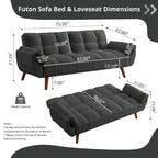 75.39 IN. Futon Sofa Bed, Convertible Upholstered Couch Sleeper with Reclining Sleeper Split Tufted Back