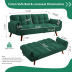 75.39 IN. Futon Sofa Bed, Convertible Upholstered Couch Sleeper with Reclining Sleeper Split Tufted Back
