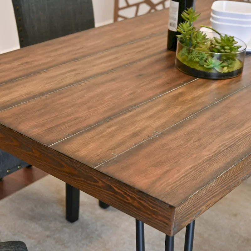 6-Piece Industrial Dining Set with Rectangular Table & Linen Chairs