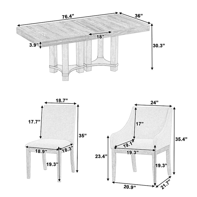 7-Piece Rustic Dining Set with Extendable Table & 6 Chairs