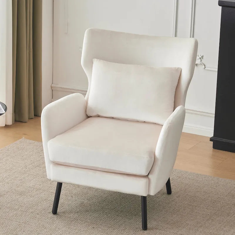 Velvet Wingback Accent Chair with Metal Legs - Single Seat (32")