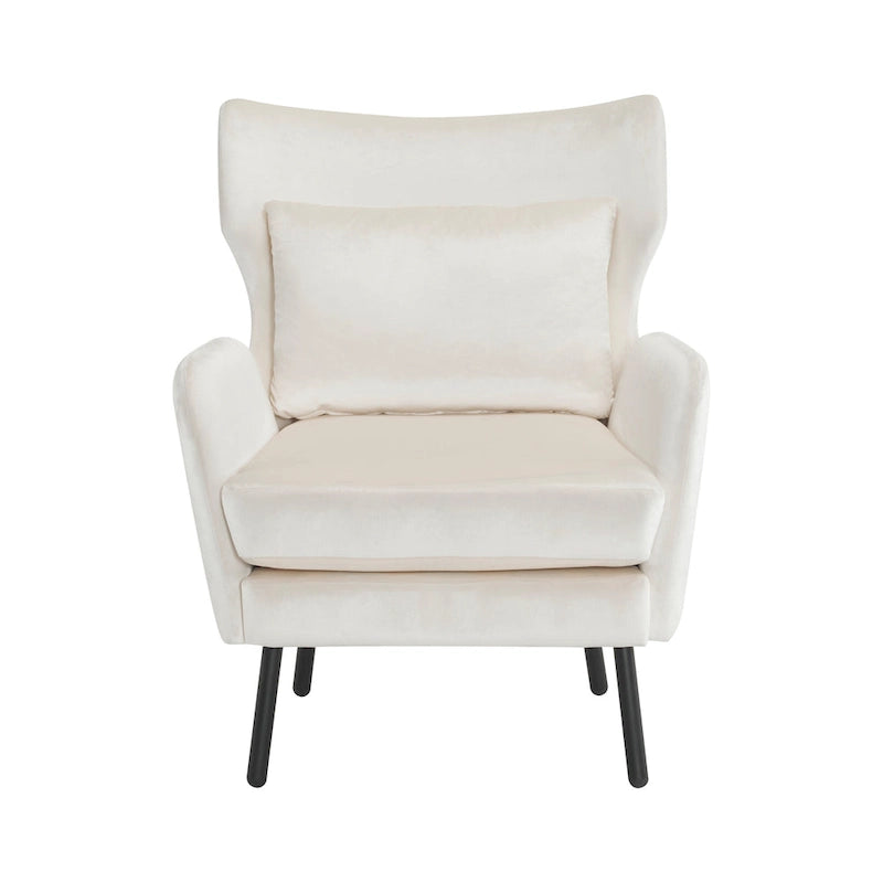 Velvet Wingback Accent Chair with Metal Legs - Single Seat (32")