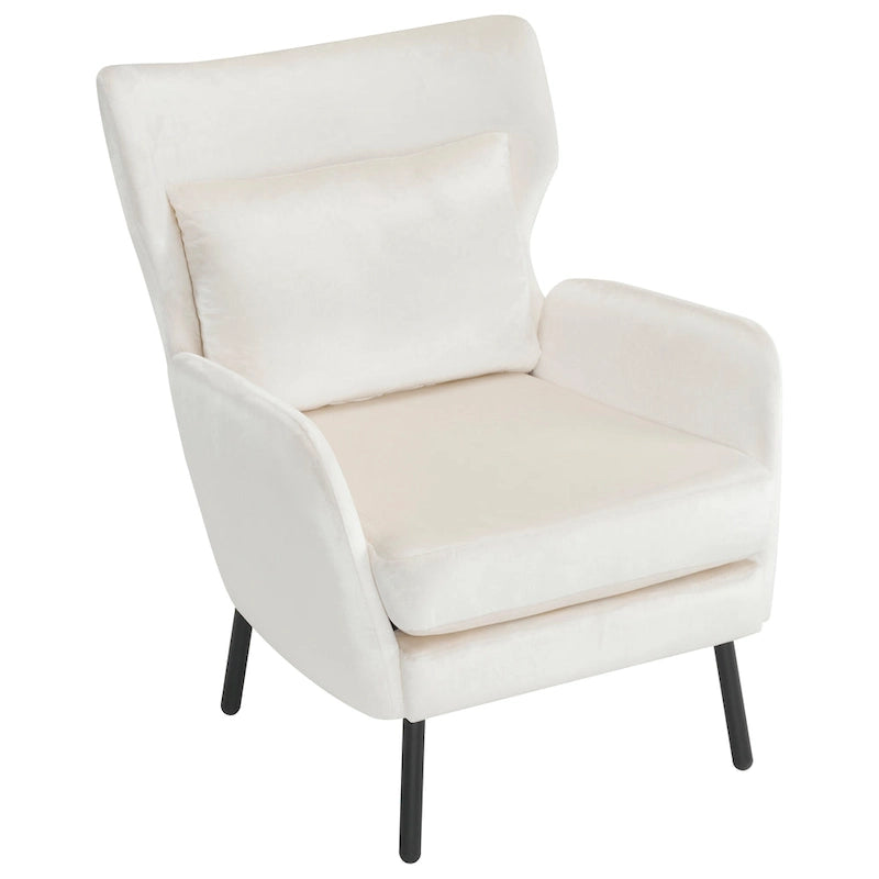 Velvet Wingback Accent Chair with Metal Legs - Single Seat (32")