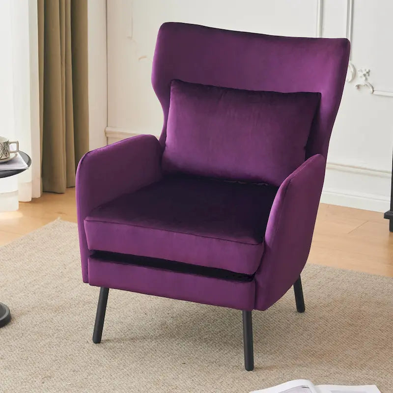 Velvet Wingback Accent Chair with Metal Legs - Single Seat (32")