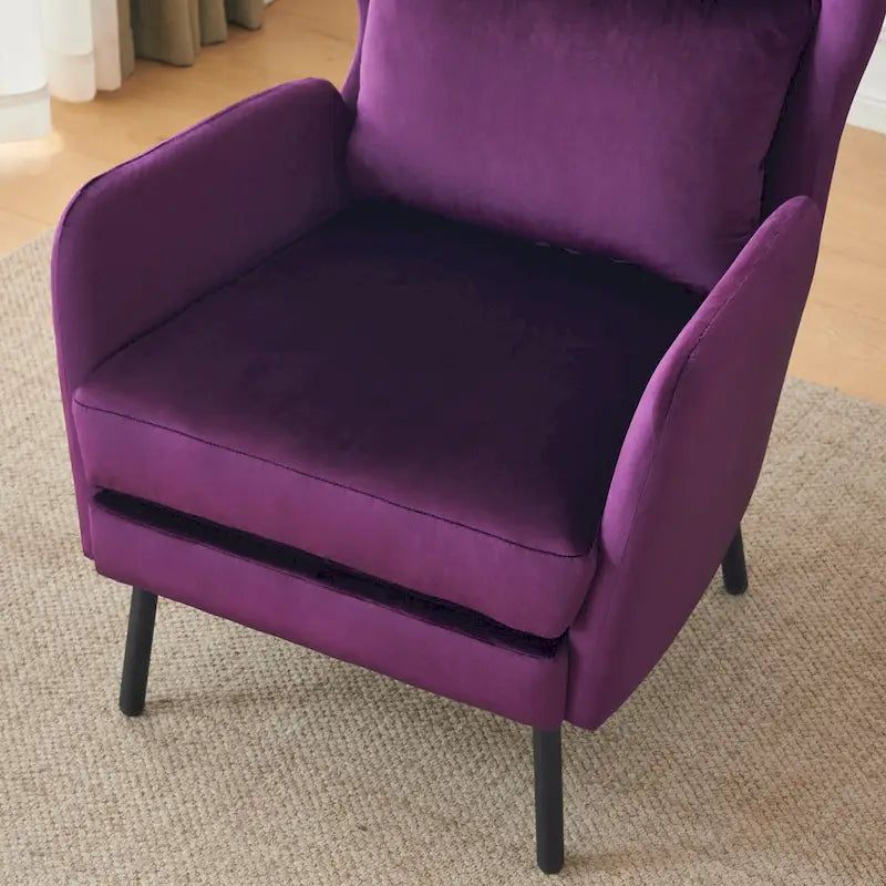 Velvet Wingback Accent Chair with Metal Legs - Single Seat (32")