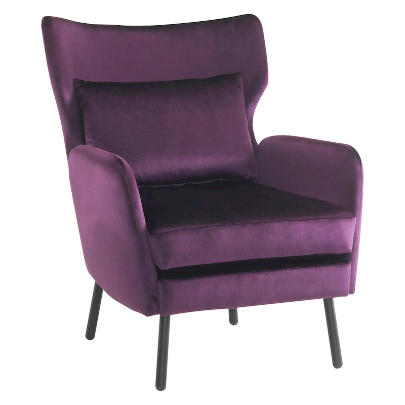 Velvet Wingback Accent Chair with Metal Legs - Single Seat (32")
