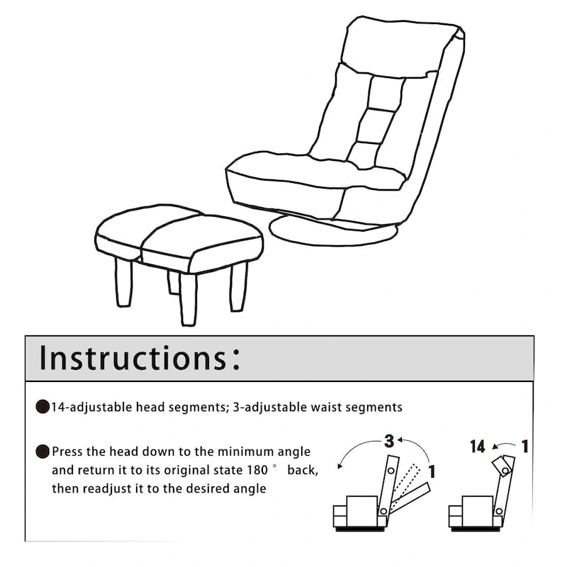 Beige Boucle Upholstered 360 Swivel Armless Manual Leisure Recliner Set with Ottoman, Adjustable Headrest and Backrest