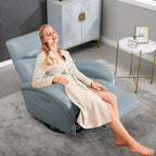Blue Genuine Leather Power Recliner with Swivel & USB Charging