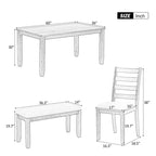 Brown+Whitewash 6-Piece Wooden Dining Table Set with Rectangular Table, 4 Chairs & Bench