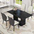 Black Marble Pattern Dining Set - 5 Piece with 4 PU Chairs (63")