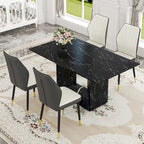 Black Marble Pattern Dining Set - 5 Piece with 4 PU Chairs (63")