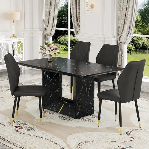 Modern Style 5-Piece Dining Set with Rectangular Table and 4 Widened Backrest Dining Chairs