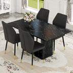Black Marble Pattern Dining Set - 5 Piece with 4 PU Chairs (63")