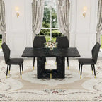 Black Marble Pattern Dining Set - 5 Piece with 4 PU Chairs (63")