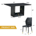 Black Marble Pattern Dining Set - 5 Piece with 4 PU Chairs (63")