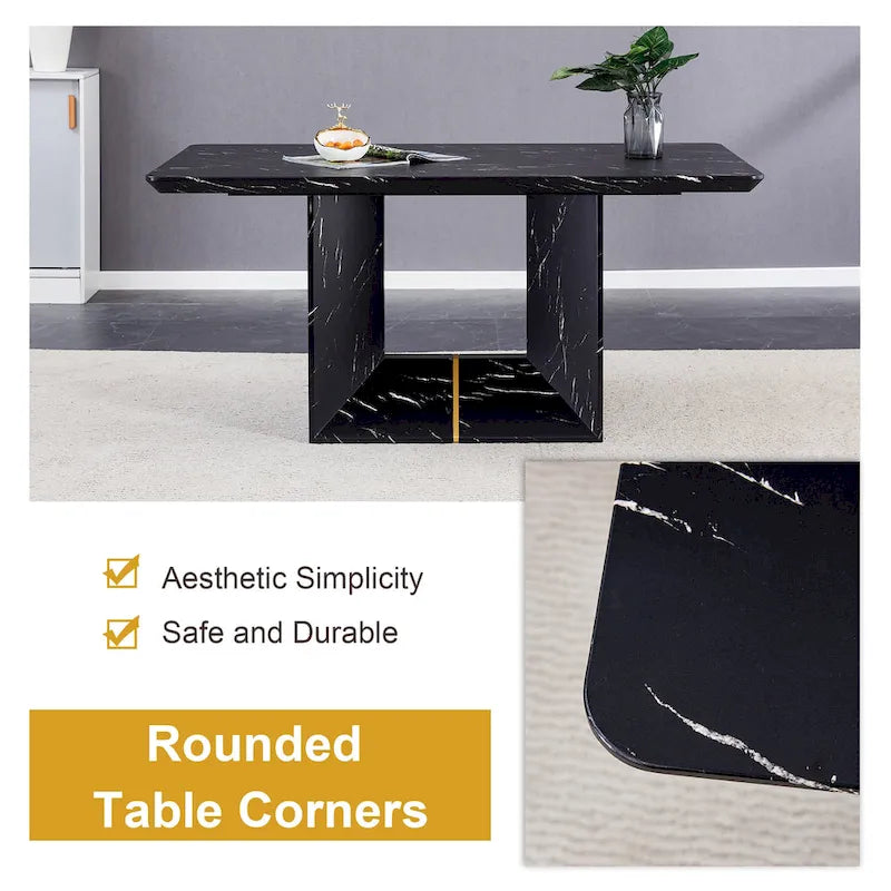Black Marble Pattern Dining Set - 5 Piece with 4 PU Chairs (63")