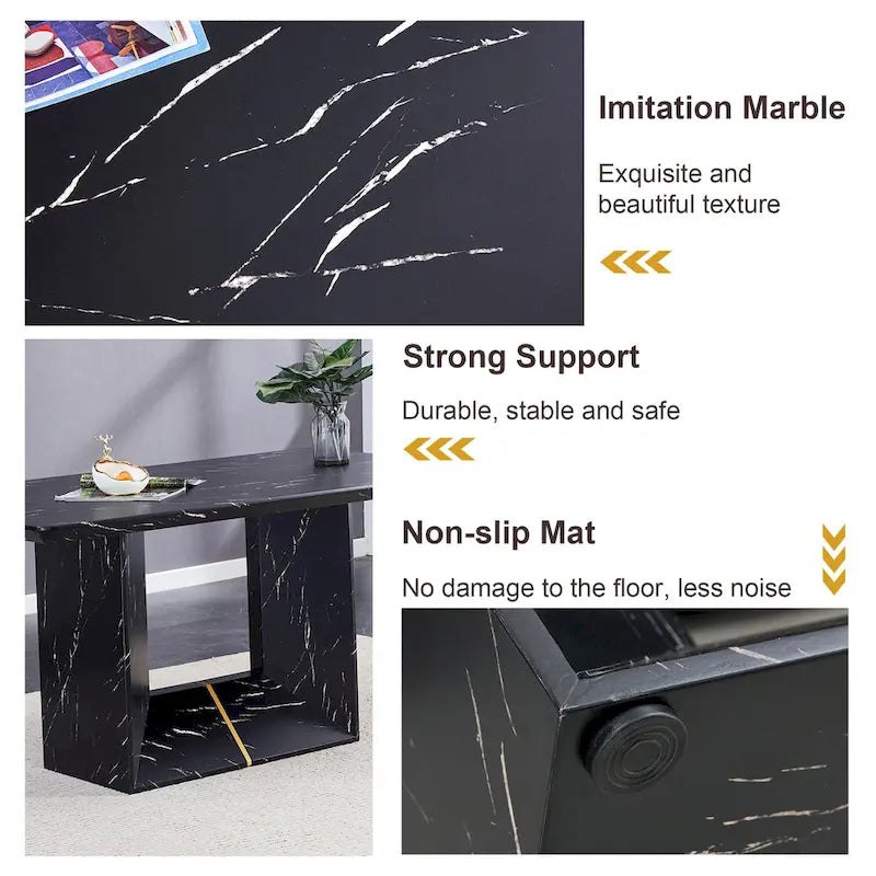 Black Marble Pattern Dining Set - 5 Piece with 4 PU Chairs (63")