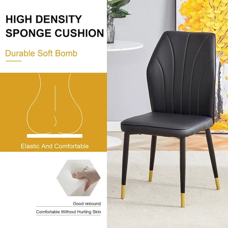 Black Marble Pattern Dining Set - 5 Piece with 4 PU Chairs (63")