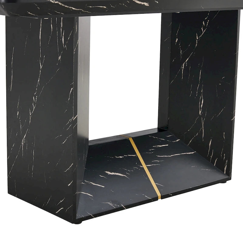 Black Marble Pattern Dining Set - 5 Piece with 4 PU Chairs (63")