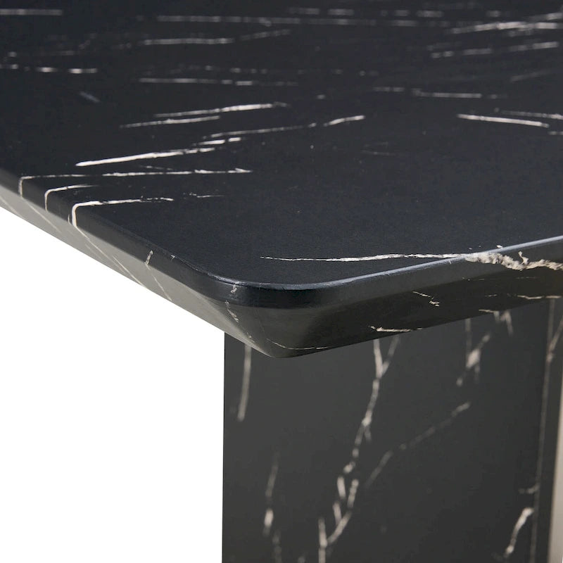 Black Marble Pattern Dining Set - 5 Piece with 4 PU Chairs (63")