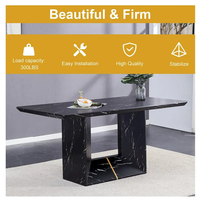 Black Marble Pattern Dining Set - 5 Piece with 4 PU Chairs (63")