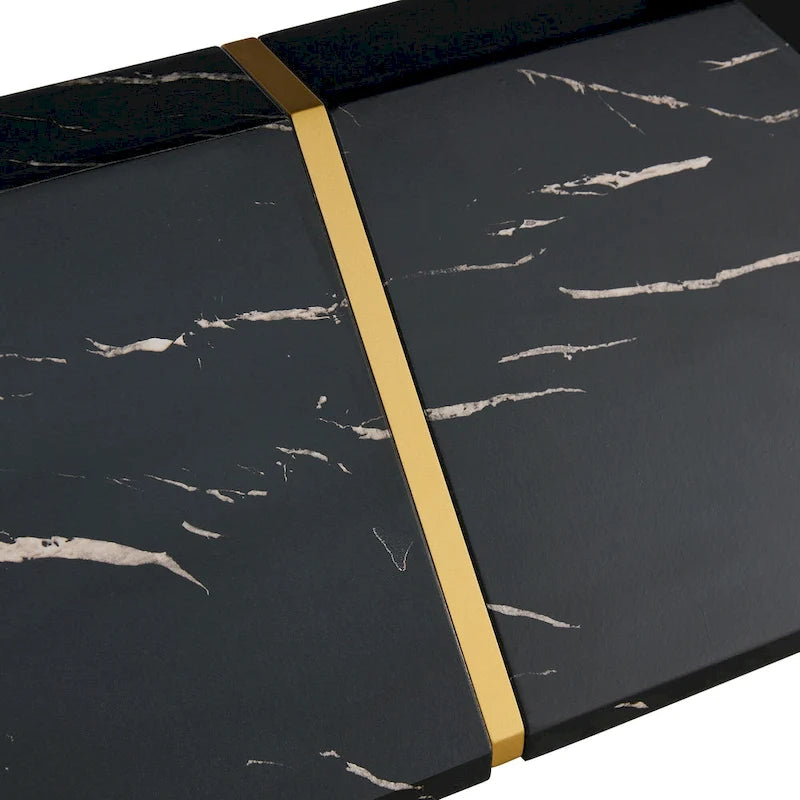 Black Marble Pattern Dining Set - 5 Piece with 4 PU Chairs (63")