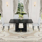Black Marble Pattern Dining Set - 5 Piece with 4 PU Chairs (63")