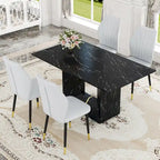 Black Marble Pattern Dining Set - 5 Piece with 4 PU Chairs (63")