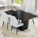 Black Marble Pattern Dining Set - 5 Piece with 4 PU Chairs (63")