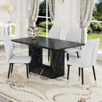 Black Marble Pattern Dining Set - 5 Piece with 4 PU Chairs (63")