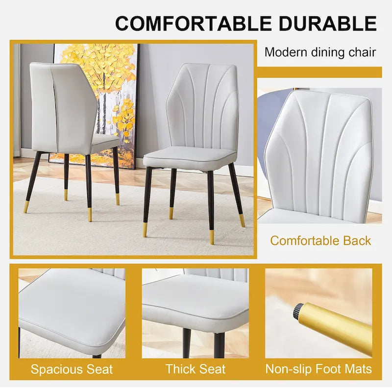 Black Marble Pattern Dining Set - 5 Piece with 4 PU Chairs (63")