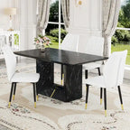 Black Marble Pattern Dining Set - 5 Piece with 4 PU Chairs (63")