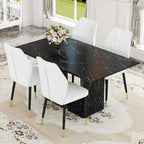 Black Marble Pattern Dining Set - 5 Piece with 4 PU Chairs (63")