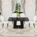 Black Marble Pattern Dining Set - 5 Piece with 4 PU Chairs (63")