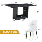 Black Marble Pattern Dining Set - 5 Piece with 4 PU Chairs (63")