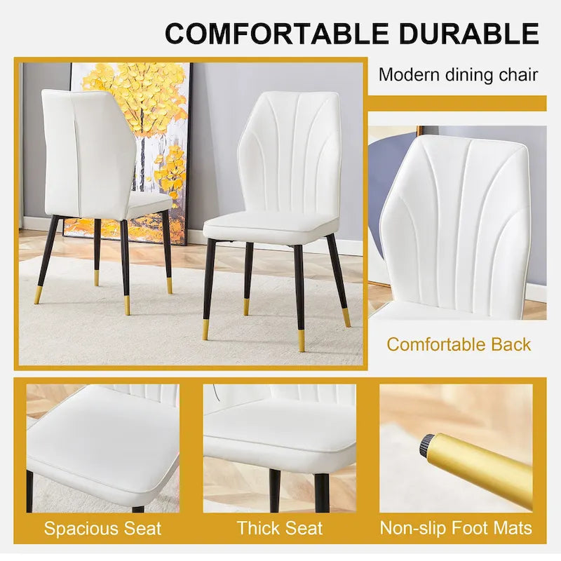 Black Marble Pattern Dining Set - 5 Piece with 4 PU Chairs (63")