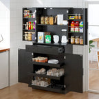 72H Kitchen Pantry Cabinet with 3 Keyboard Drawers,Freestanding Cabinet with 6 Door Shelves Adjustable,Cupboard Storage Cabinet