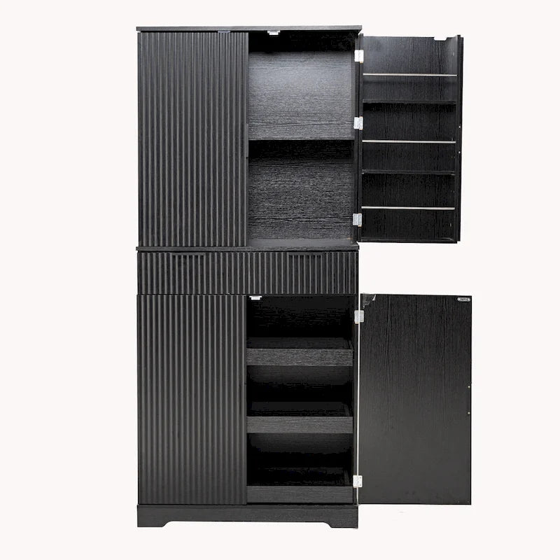 72H Kitchen Pantry Cabinet with 3 Keyboard Drawers,Freestanding Cabinet with 6 Door Shelves Adjustable,Cupboard Storage Cabinet