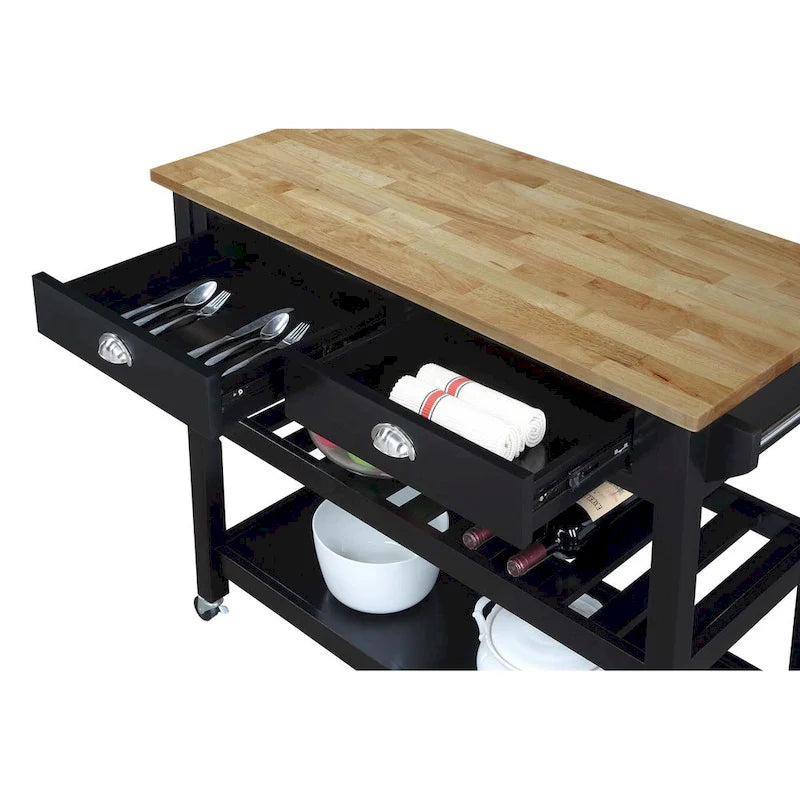 Convenience Concepts American Heritage 3 Tier Butcher Block Kitchen Cart with Drawers