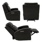 37 Wide Top Grain Leather Power Recliner Chair Glider Rocker Recliner Home Theater Seating with USB Charge Port
