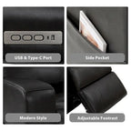 37 Wide Top Grain Leather Power Recliner Chair Glider Rocker Recliner Home Theater Seating with USB Charge Port