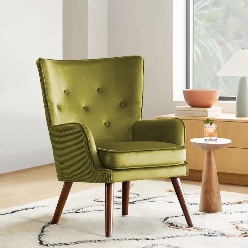 Modern Upholstered Velvet Wingback Accent Arm Chair, Set of 2 - 36.6 H x 28 W x 28.4 D