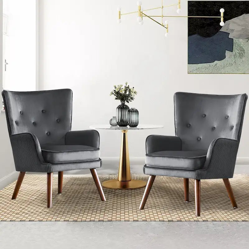 Modern Upholstered Velvet Wingback Accent Arm Chair, Set of 2 - 36.6 H x 28 W x 28.4 D