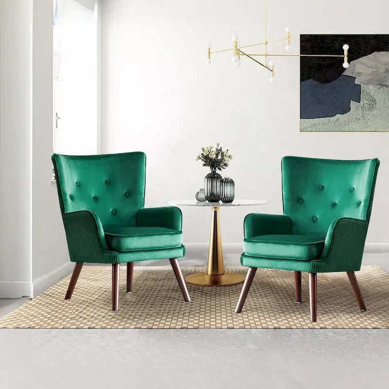 Modern Upholstered Velvet Wingback Accent Arm Chair, Set of 2 - 36.6 H x 28 W x 28.4 D