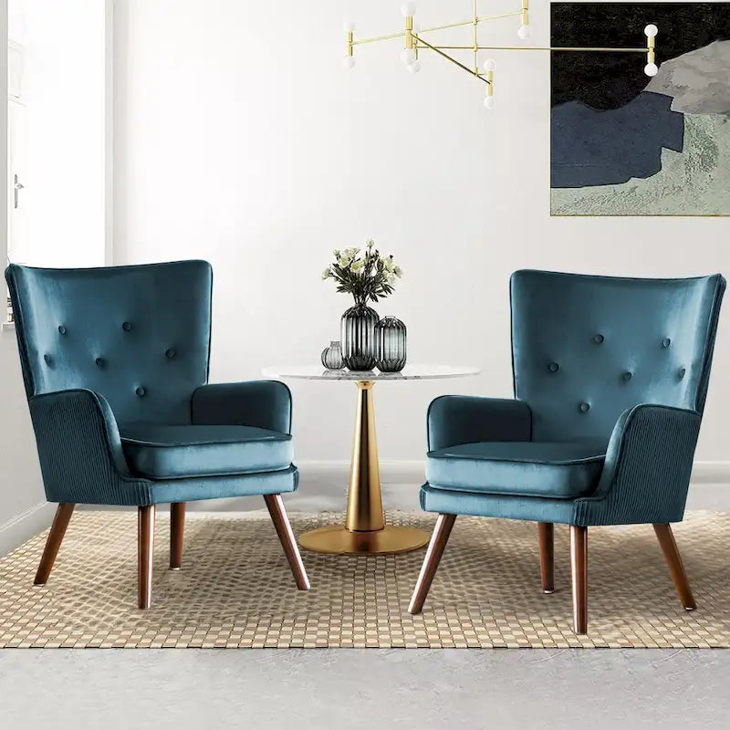 Modern Upholstered Velvet Wingback Accent Arm Chair, Set of 2 - 36.6 H x 28 W x 28.4 D