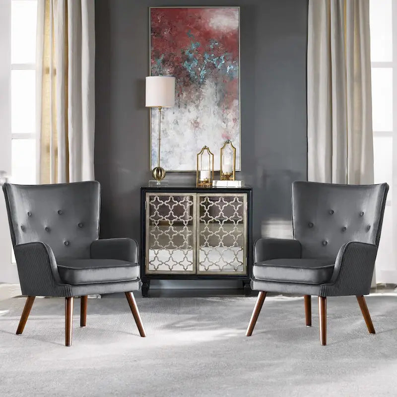 Modern Upholstered Velvet Wingback Accent Arm Chair, Set of 2 - 36.6 H x 28 W x 28.4 D