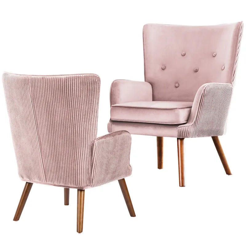 Modern Upholstered Velvet Wingback Accent Arm Chair, Set of 2 - 36.6 H x 28 W x 28.4 D
