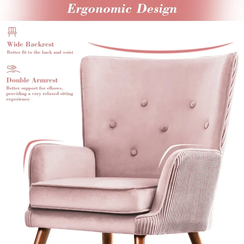 Modern Upholstered Velvet Wingback Accent Arm Chair, Set of 2 - 36.6 H x 28 W x 28.4 D