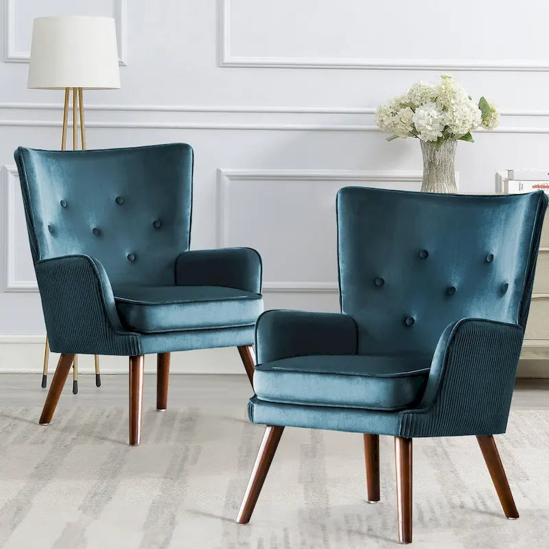 Modern Upholstered Velvet Wingback Accent Arm Chair, Set of 2 - 36.6 H x 28 W x 28.4 D